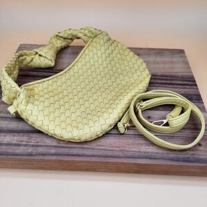 Woven Yellow Shoulder Bag Features a Knot Detail, Adjustable & Detachable Strap